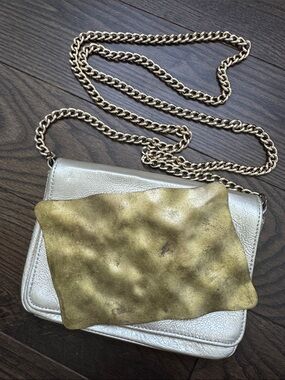 Dareen Hakim Metallic Gold Leather Crossbody Bag with Brass Detail